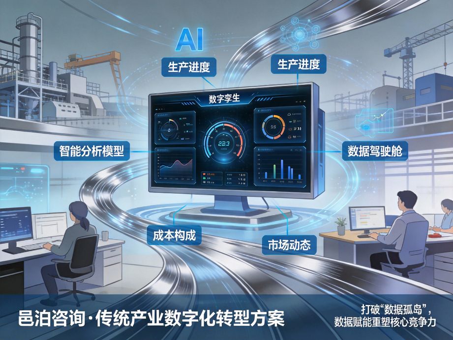 聚焦各行業(yè)數(shù)字化轉(zhuǎn)型多元需求，邑泊咨詢運用人工智能技術(shù)，提供定制化全鏈路的轉(zhuǎn)型咨詢方案。