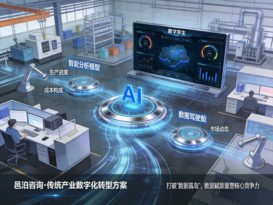 邑泊咨詢立足企業(yè)實際經(jīng)營現(xiàn)狀，以人工智能為技術(shù)支撐，打造低成本高成效的數(shù)字化轉(zhuǎn)型實施咨詢方案。