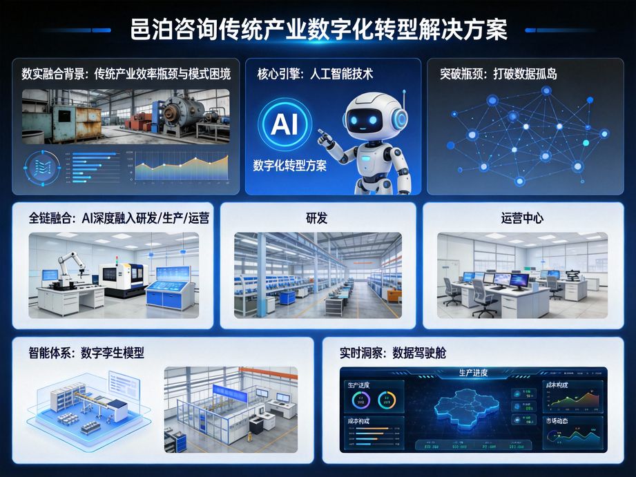 以人工智能驅(qū)動(dòng)數(shù)字化轉(zhuǎn)型升級(jí)，邑泊咨詢?yōu)槠髽I(yè)提供從規(guī)劃設(shè)計(jì)到落地實(shí)施的全鏈路咨詢與技術(shù)支持。