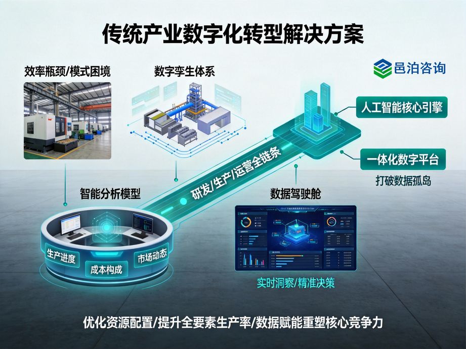 邑泊咨詢憑借專業(yè)咨詢能力，用人工智能破解轉(zhuǎn)型難題，推動傳統(tǒng)企業(yè)數(shù)字化轉(zhuǎn)型，實現(xiàn)業(yè)務(wù)與管理的雙重升級。