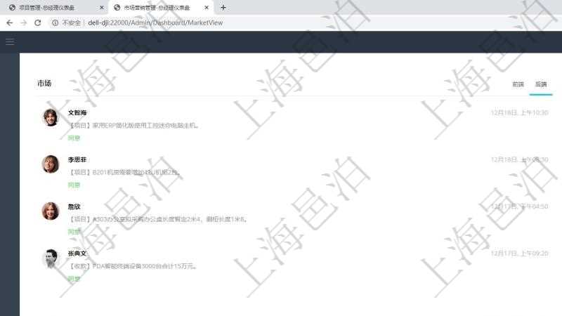 項目管理軟件市場營銷管理總經理儀表盤市場管理包括：創(chuàng)意、試驗、市場、產品4類前端活動與項目、收款、售后3類后端活動。銷售管理包括線索、意向、提案報價、合同4類前端活動與項目范圍、簽約、執(zhí)行、收款、常規(guī)售后5類后端活動。市場營銷管理總經理儀表盤還包括銷售經理業(yè)績統(tǒng)計、客戶支持統(tǒng)計、訂單統(tǒng)計及機房運營統(tǒng)計。