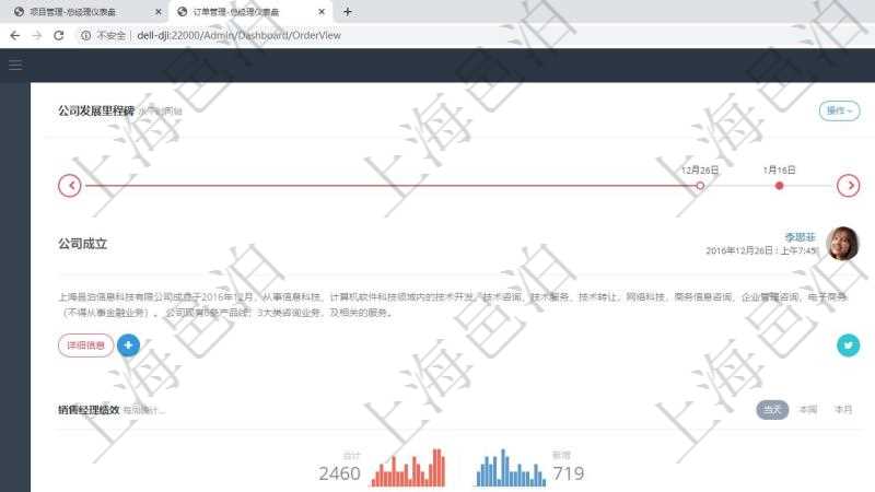 項(xiàng)目管理軟件訂單管理總經(jīng)理儀表盤可以查看公司發(fā)展里程碑與公司關(guān)鍵事件時(shí)間線。銷售經(jīng)理統(tǒng)計(jì)表列出了不同銷售經(jīng)理訂單銷售的業(yè)績(jī)?？蛻糁С置骷?xì)列出了客服代表客戶服務(wù)的明細(xì)信息。訂單統(tǒng)計(jì)與機(jī)房運(yùn)營(yíng)統(tǒng)計(jì)分別對(duì)系統(tǒng)業(yè)務(wù)運(yùn)營(yíng)情況和技術(shù)運(yùn)營(yíng)情況進(jìn)行了整體統(tǒng)計(jì)。