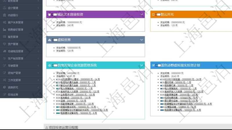 項目管理軟件風(fēng)險投資基金管理總經(jīng)理儀表盤可以查看基金募資進(jìn)度表，包括基金資金期限及募資進(jìn)度。同時還可以查看投資項目進(jìn)度表，包括項目、期限、金額及投資進(jìn)度。