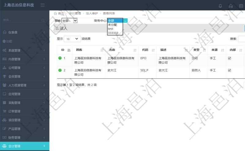法人維護是項目管理軟件會計管理的一個功能。通過法人維護可以查詢到法人詳細信息，比如：法人名稱、代碼、描述、類型、來源、是否集團內(nèi)部法人、法人財務中心等信息。