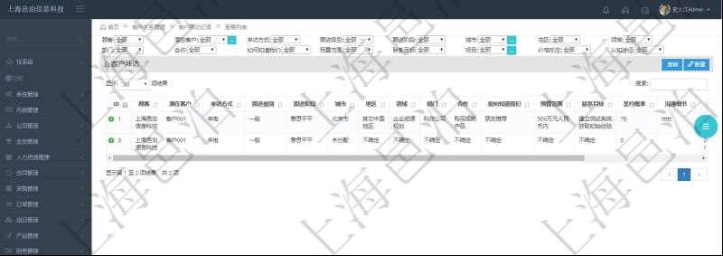 在項(xiàng)目管理軟件CRM客戶關(guān)系管理系統(tǒng)中查詢返回的客戶拜訪列表字段信息有：潛在客戶、來訪方式、跟進(jìn)級(jí)別、跟進(jìn)階段、城市、地區(qū)、領(lǐng)域、部門、合作方式、如何知道我們、預(yù)算范圍、聯(lián)系目標(biāo)、簽約概率、溝通細(xì)節(jié)等。