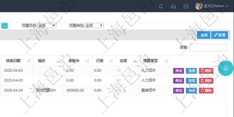 通過項目管理軟件財務(wù)管理模塊可以維護(hù)和查詢財務(wù)預(yù)算維護(hù)列表信息，比如：預(yù)算名稱、預(yù)算代碼、預(yù)算金額、貨幣單、開始日期、結(jié)束日期、描述、審批中預(yù)算、已用預(yù)算、是否完成、預(yù)算類型、父預(yù)算、序號、創(chuàng)建時間、賬戶、是否激活、預(yù)算項目、項目引用、警報比率、預(yù)警比率。