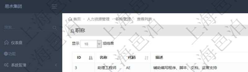 項(xiàng)目管理軟件人力資源管理職稱管理查詢列表可以查詢維護(hù)職稱配置信息，比如包括：ID、名稱、代碼、描述與分類等。