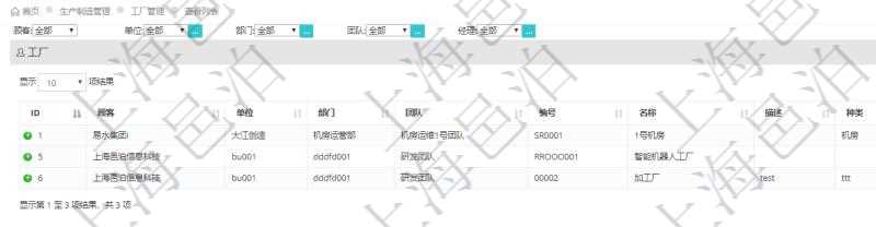 項(xiàng)目管理軟件可以通過(guò)MES生產(chǎn)制造管理系統(tǒng)維護(hù)工廠列表信息，查詢工廠列表返回明細(xì)字段信息有單位、部門(mén)、團(tuán)隊(duì)、編號(hào)、名稱、描述、種類(lèi)及經(jīng)理。