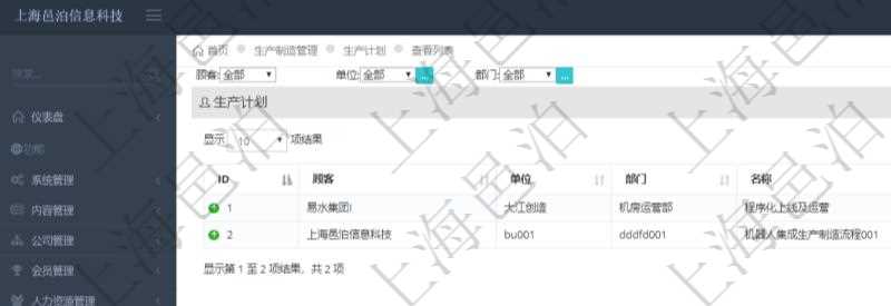 在項目管理軟件MES生產(chǎn)制造管理系統(tǒng)中查詢生產(chǎn)計劃列表返回單位、部門、名稱、代碼、描述、周期天數(shù)。