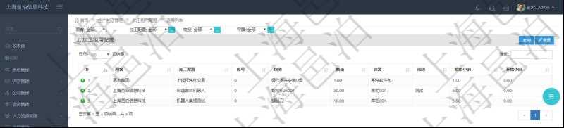 在項(xiàng)目管理軟件MES生產(chǎn)制造管理系統(tǒng)查詢加工租用配置列表時返回：加工配置、序號、物資、數(shù)量、容器、描述、租用小時及開始小時等。