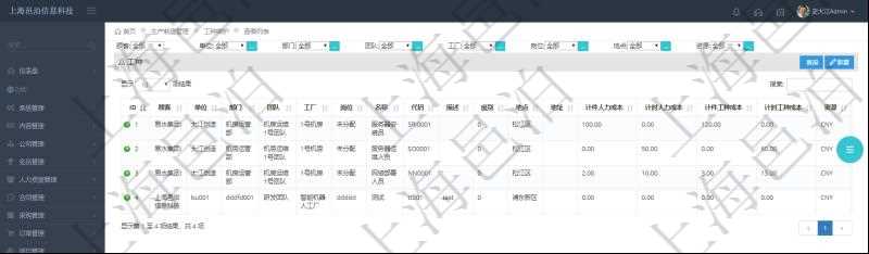 在項目管理軟件MES生產(chǎn)制造管理系統(tǒng)查詢工種配置信息返回：單位、部門、團(tuán)隊、工廠、崗位、名稱、代碼、描述、級別、地點(diǎn)、地址、計件人力成本、計時人力成本、計件工種成本、資源及貨幣單位。