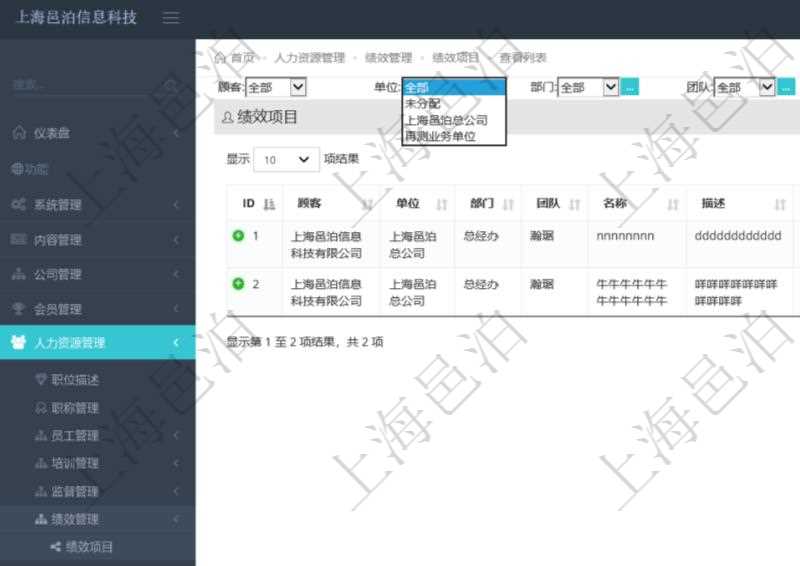 在項目管理軟件中，人力資源績效最多可分為3級分類管理，通過績效項目查詢頁面，用戶可以查到具體績效項目明細(xì)，比如：單位、部門、團(tuán)隊、名稱、描述、一級分類、二級分類、三級分類等。