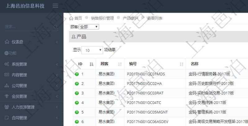 通過項(xiàng)目管理軟件銷售報(bào)價(jià)管理系統(tǒng)可以查詢維護(hù)報(bào)價(jià)產(chǎn)品信息：產(chǎn)品編號(hào)、產(chǎn)品名稱、產(chǎn)品描述、產(chǎn)品種類、產(chǎn)品單價(jià)、產(chǎn)品最低價(jià)、產(chǎn)品成本、產(chǎn)品數(shù)量、產(chǎn)品單位等。