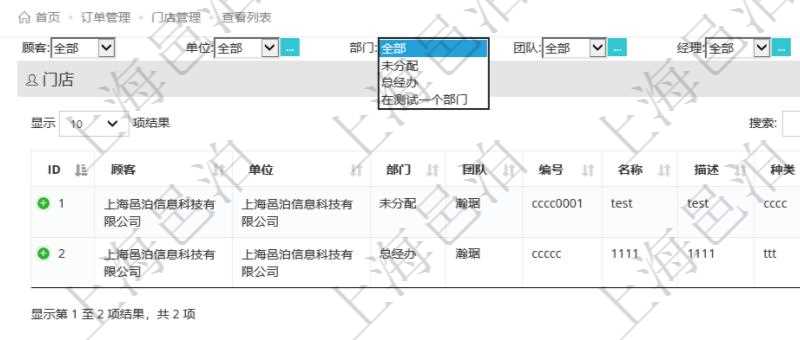 項目管理軟件門店查詢可以查到門店相關(guān)詳細信息，比如：單位、部門、團隊、編號、名稱、描述、種類、經(jīng)理等。