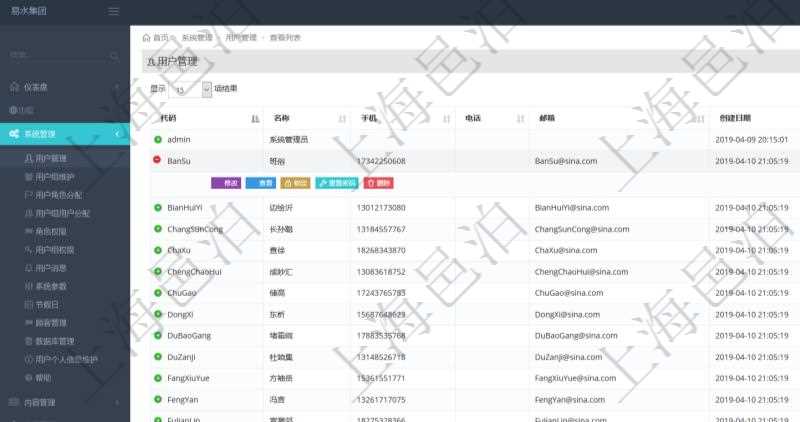 用戶管理查詢可以查到項(xiàng)目管理軟件中的用戶信息列表，包括：用戶登錄代碼、名稱、手機(jī)、電話、郵箱、創(chuàng)建日期、激活狀態(tài)等?？梢詫?duì)用戶進(jìn)行修改、查看、鎖定、解鎖、重置密碼和刪除等操作。
