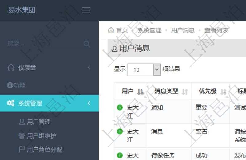 項目管理軟件使用用戶通知來實現(xiàn)系統(tǒng)與用戶之間的溝通，系統(tǒng)管理員可在用戶消息查詢頁面查詢得到所有用戶通知。
