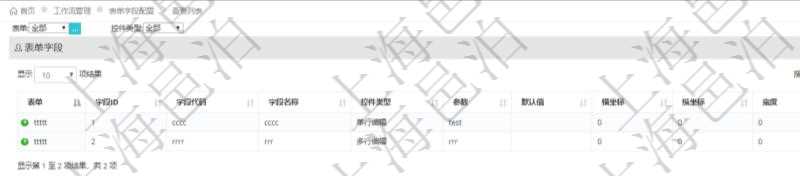 在項目管理軟件工作流管理系統(tǒng)查詢返回表單字段列表時返回的字段信息有：表單、字段ID、字段代碼、字段名稱、控件類型、參數(shù)、默認(rèn)值、橫坐標(biāo)、縱坐標(biāo)、寬度、高度等。