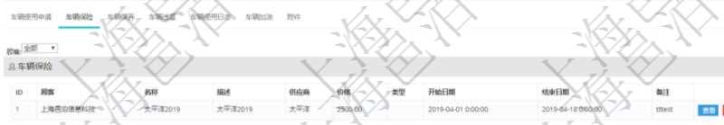 在項目管理軟件車輛管理系統(tǒng)查詢車輛信息還會返回關(guān)聯(lián)的車輛保險信息：名稱、描述、供應(yīng)商、價格、類型、開始日期、結(jié)束日期、備注。