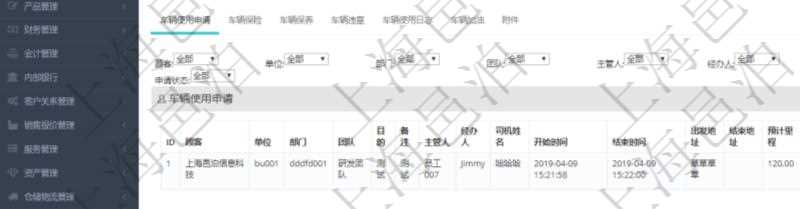 在項目管理軟件車輛管理系統(tǒng)查詢車輛信息還會返回關聯的車輛使用申請記錄：單位、部門、團隊、目的、備注、主管人、經辦人、司機姓名、開始時間、結束時間、出發(fā)地址、結束地址、預計里程、申請人、批準人、申請時間、批準時間、申請狀態(tài)。
