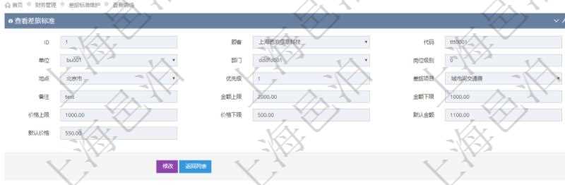 項(xiàng)目管理軟件財(cái)務(wù)管理系統(tǒng)差旅標(biāo)準(zhǔn)查詢列表返回差旅標(biāo)準(zhǔn)代碼、單位、部門、崗位級(jí)別、地點(diǎn)、優(yōu)先級(jí)、差旅項(xiàng)目、備注、金額上限、金額下限、價(jià)格上限、價(jià)格下限、默認(rèn)金額、默認(rèn)價(jià)格。