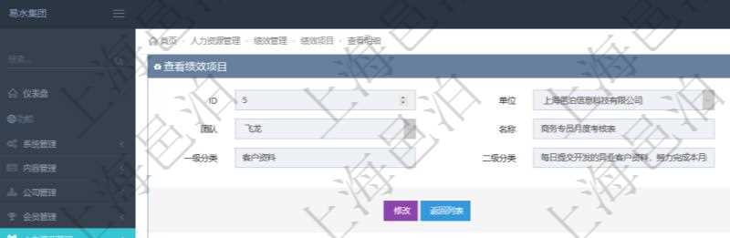 在項目管理軟件里，人力資源管理模塊可以查詢績效項目明細(xì)信息，比如：單位、部門、團(tuán)隊、名稱、描述、一級分類、二級分類、三級分類等。