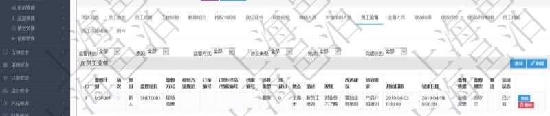 項目管理軟件人力資源管理模塊員工基本信息資料明細查詢還可以關聯(lián)查詢更多相關資料，比如監(jiān)督計劃、項次、原因、監(jiān)督項目、監(jiān)督方式、檢驗方法規(guī)范、訂單編號、訂單樣品檔案編號、檔案編號、設計類型、涉及ID、地點、描述、發(fā)現(xiàn)、改善建議、培訓需求、監(jiān)督員、開始日期、結束日期、監(jiān)督依據(jù)、監(jiān)督頻次、備注及完成狀態(tài)等。