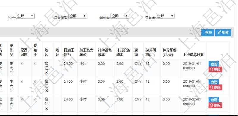 在項(xiàng)目管理軟件MES生產(chǎn)制造管理系統(tǒng)查看工廠信息時(shí)除了返回工廠信息，同時(shí)返回關(guān)聯(lián)的設(shè)備明細(xì)列表：?jiǎn)挝?、部門、團(tuán)隊(duì)、工廠、資產(chǎn)、名稱、描述、設(shè)備類型、創(chuàng)建時(shí)間、創(chuàng)建者、擁有者、操作員、是否可用標(biāo)志、使用中標(biāo)志、地區(qū)、地址、日加工能力、加工能力單位、計(jì)件設(shè)備成本、計(jì)時(shí)設(shè)備成本、資源、貨幣單位、保養(yǎng)周期、保養(yǎng)預(yù)警、上次保養(yǎng)日期。