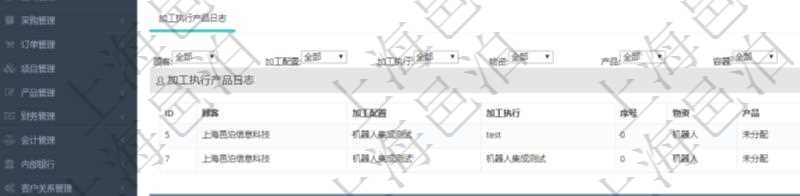 在項目管理軟件MES生產(chǎn)制造管理系統(tǒng)中查詢加工執(zhí)行產(chǎn)品日志返回的明細信息有：產(chǎn)品配置、加工配置、加工執(zhí)行、序號、物資、產(chǎn)品、數(shù)量、容器、描述。同時還會返回關(guān)聯(lián)的加工執(zhí)行產(chǎn)品日志：加工配置、加工執(zhí)行、序號、物資、產(chǎn)品、數(shù)量、容器、描述。