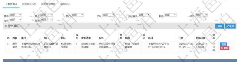 在項目管理軟件服務管理系統(tǒng)中查詢服務票證信息，不僅返回服務票證的基本信息字段，還會返回子服務票證信息：單位、部門、團隊、序號、發(fā)起請求、分類、標題、描述、項目、任務、初始日期、狀態(tài)。